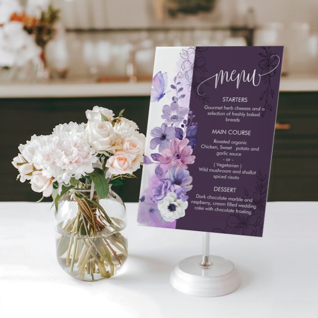 Carte de menu de mariage floral à l'aquarelle (Créateur téléchargé)
