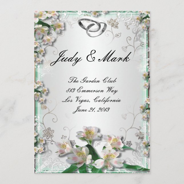 Carte de menu de mariage floral blanc élégant (Devant)