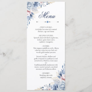 Carte de menu de mariage floral Bleu Poussiéreux B