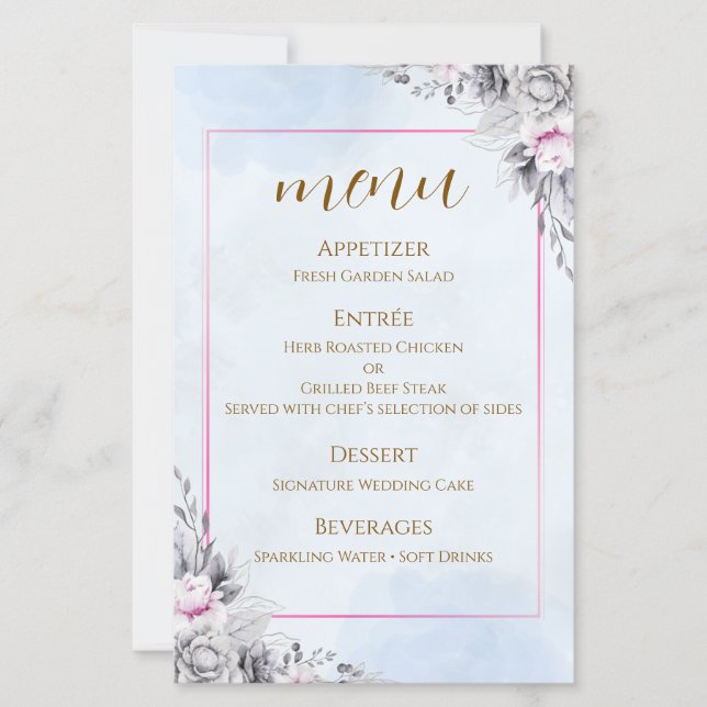 Carte de menu de mariage floral blush romantique (Devant)