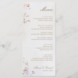 Carte de Menu de Mariage Floral Bohème