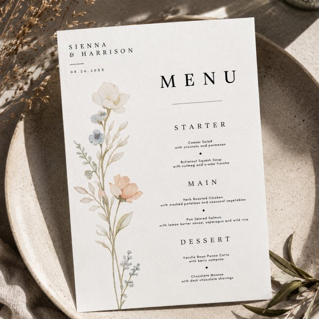 Carte de menu de mariage floral élégant (Créateur téléchargé)