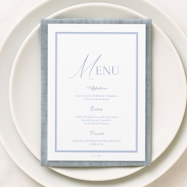 Carte de menu de mariage floral en beaux-arts bleu (Créateur téléchargé)