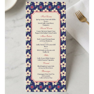 Carte de menu de mariage floral folklorique pour d