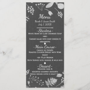 Carte de menu de mariage floral gris charbon et ar