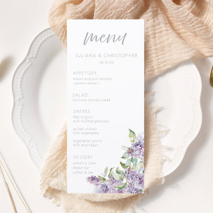 Carte de menu de mariage floral lilas à l'aquarell