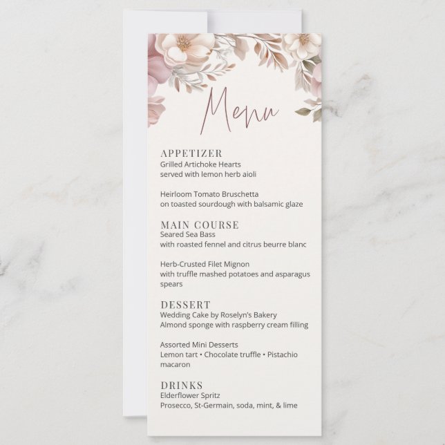 Carte de menu de mariage floral Magnolia Crème Ros (Devant)