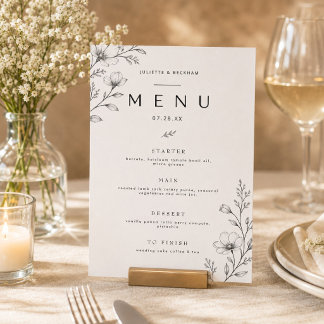 Carte de menu de mariage floral minimaliste Élégan