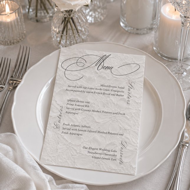 Carte de menu de mariage floral romantique gris bl (Créateur téléchargé)