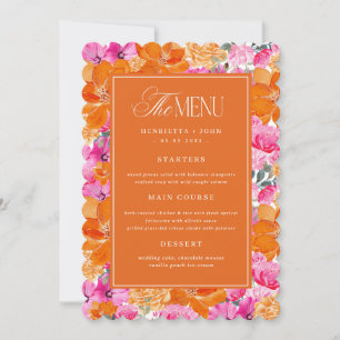 Carte de menu de mariage floral rose et orange à b