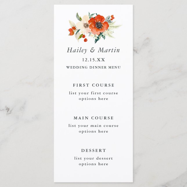 Carte de menu de mariage floral Traditions Élégant (Devant)