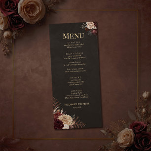 Carte de menu de mariage floral vintage sorcier