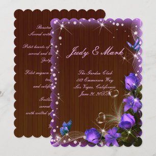 Carte de Menu de Mariage Floral Violet en Bois Som