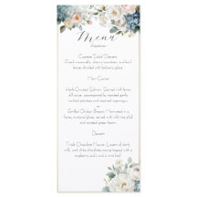 Carte de menu de mariage florale bleu poussiéreux