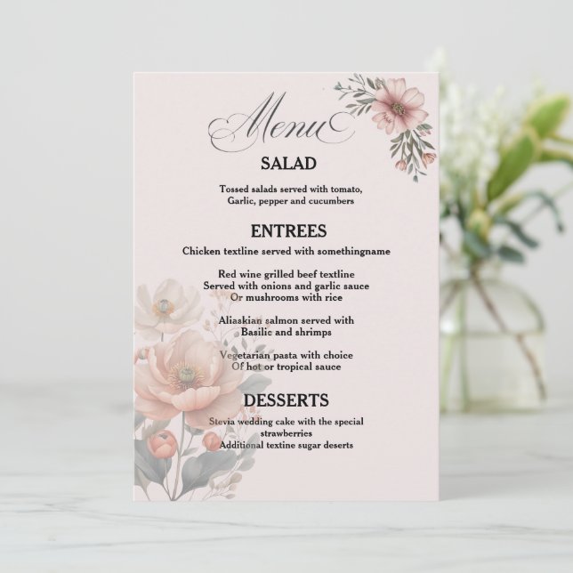 Carte de Menu de Mariage Florale Élégante et Perso (Debout devant)