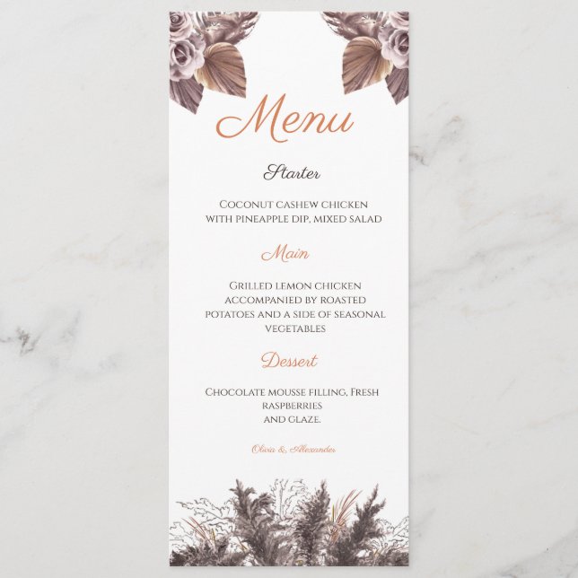 Carte de Menu de Mariage Florale en Terracotta Mod (Devant)
