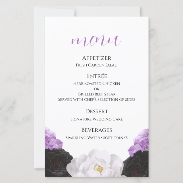Carte de menu de mariage florale lavande (Devant)