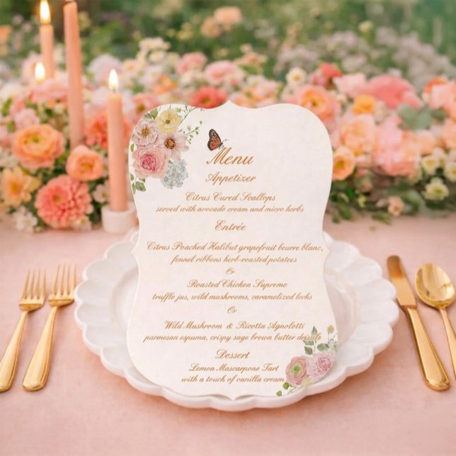 Carte de menu de mariage florale romantique en déc (Créateur téléchargé)