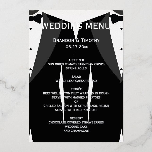 Carte de menu de mariage gay en véritable feuille  (Recto)
