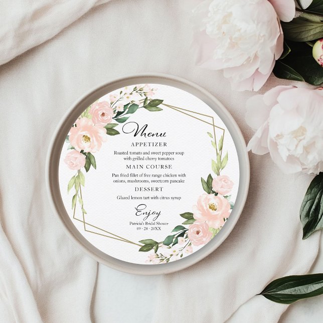 Carte de menu de mariage géométrique rose blush ro (Créateur téléchargé)