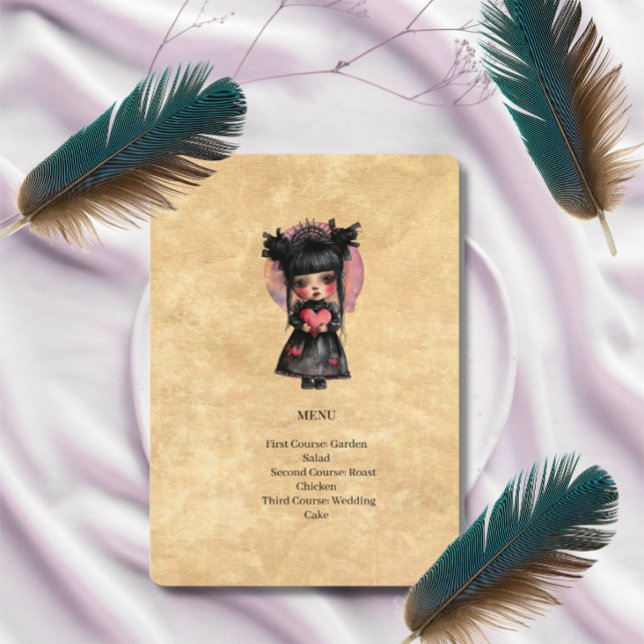 Carte de menu de mariage Gothic Doll (Créateur téléchargé)
