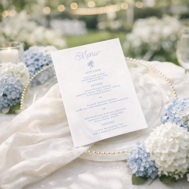 Carte de Menu de Mariage Hydrangea Bleu Français 5 (Créateur téléchargé)