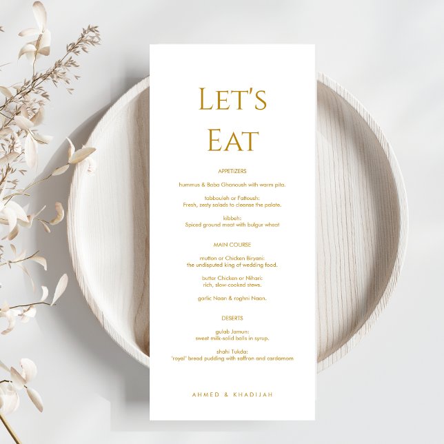Carte de menu de mariage islamique élégante et dor (Créateur téléchargé)