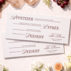 Carte de Menu de Mariage Ivoire et Bourgogne Victo