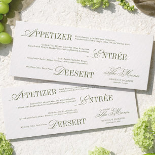 Carte de Menu de Mariage Ivoire et Vert Victorien