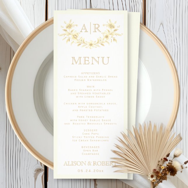 Carte de menu de mariage ivoire monogramme sépia v (Créateur téléchargé)