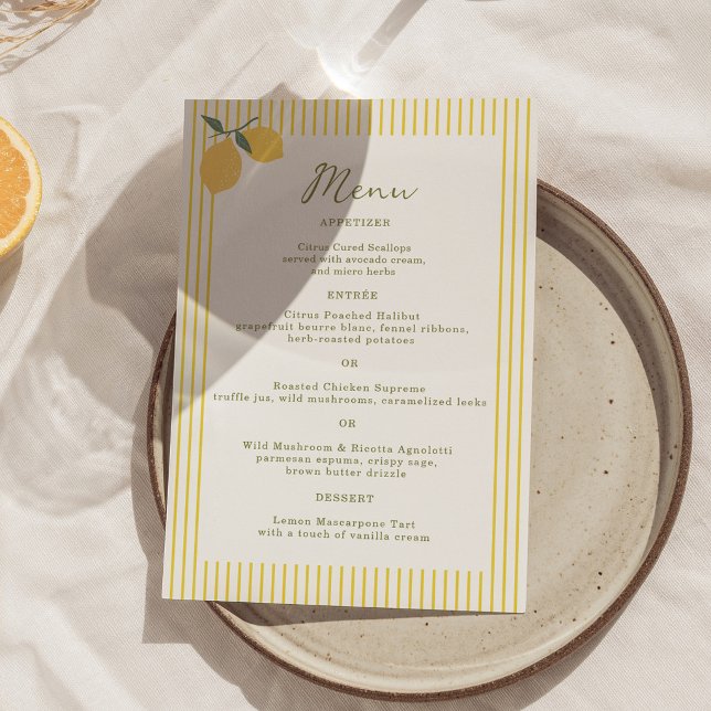 Carte de menu de mariage Minimal Lemon Amalfi Coas (Créateur téléchargé)