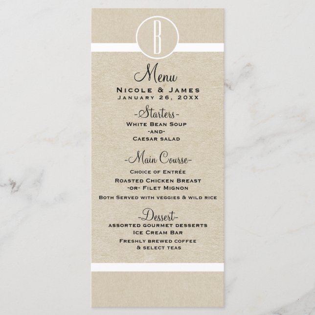 Carte de menu de mariage minimal rustique Kraft na (Devant)