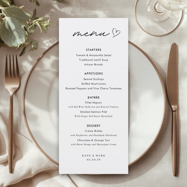 Carte de menu de mariage minimaliste (Créateur téléchargé)