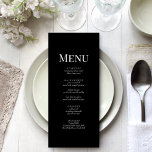 Carte de menu de mariage minimaliste à monogramme<br><div class="desc">Adoptez une élégance raffinée avec notre carte de menu de mariage minimaliste à monogramme noir. Sur un fond noir saisissant, une typographie blanche élégante orne la carte, présentant votre menu dans un style sophistiqué et chic. Ce design incarne le minimalisme, offrant une touche d'allure intemporelle à votre expérience de dîner...</div>