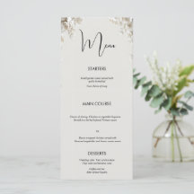 Carte de menu de mariage minimaliste à motif flora