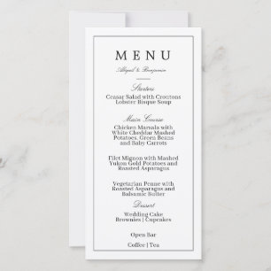 Carte de Menu de Mariage Minimaliste Moderne