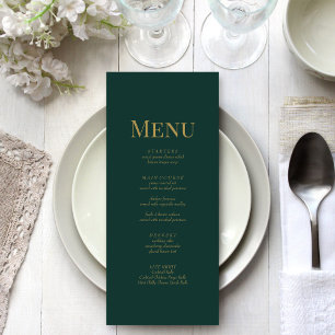Carte de menu de mariage minimaliste vert émeraude