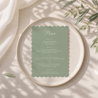 Carte de menu de mariage minimaliste vert sauge à