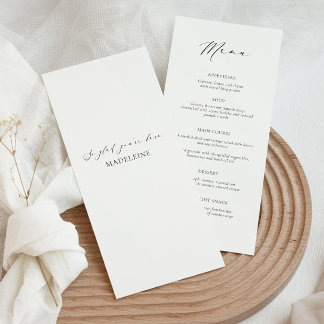 Carte de menu de mariage moderne avec nom d'invité