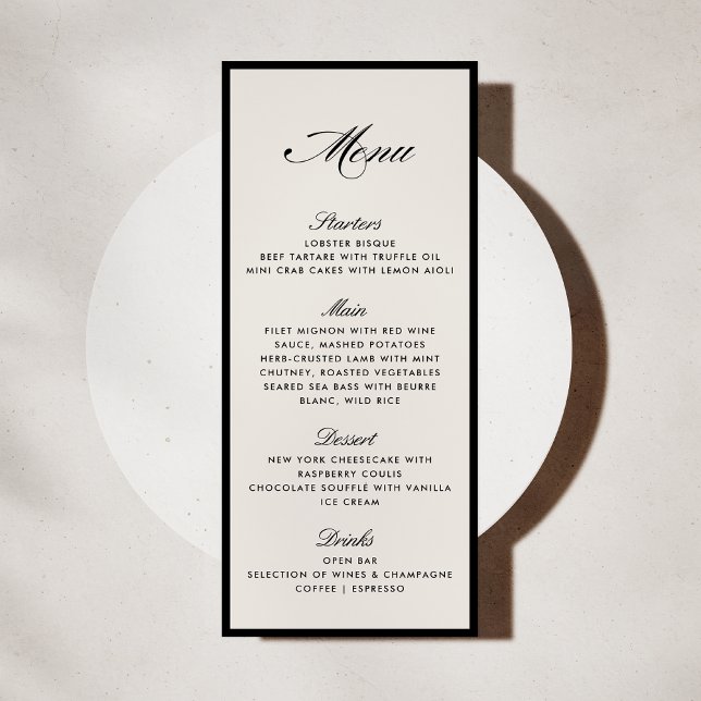 Carte de menu de mariage moderne en ivoire à cadre (Créateur téléchargé)