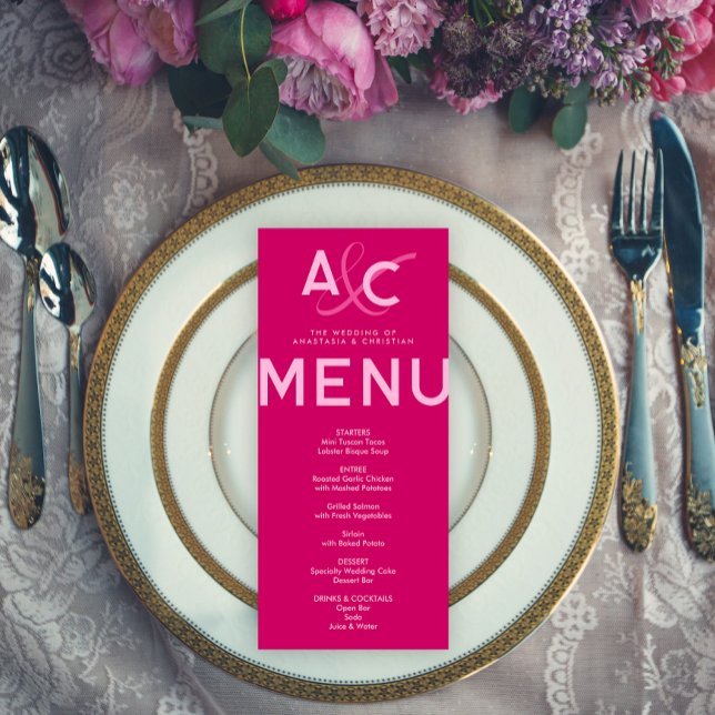 Carte de Menu de Mariage Moderne et Magenta Audaci (Créateur téléchargé)