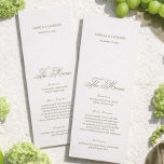Carte de menu de mariage moderne ivoire et vert<br><div class="desc">Élevez votre réception avec cette carte de menu de mariage moderne et personnalisée ivoire et verte, conçue pour compléter une présentation de menu de mariage intemporelle. Parfaite pour les menus de mariage, elle allie élégance et idées de menus de mariage réfléchies ainsi qu'un style de cartes de menu de mariage...</div>