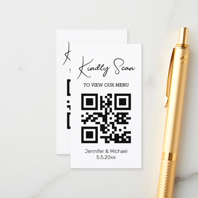 carte de menu de mariage moderne simple avec code  (Devant/Arrière en situation)