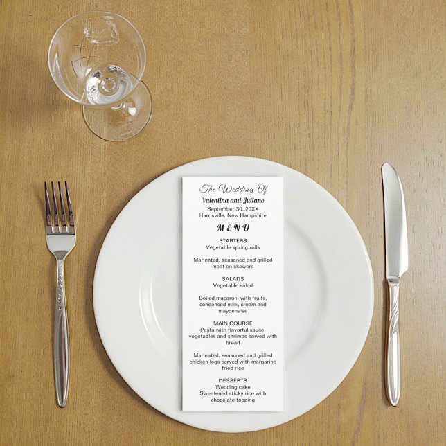 Carte de menu de mariage noir et blanc (Typography style black and white wedding menu card)