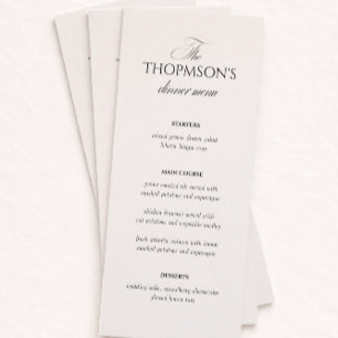 Carte de menu de mariage noir et crème à l'ancienn