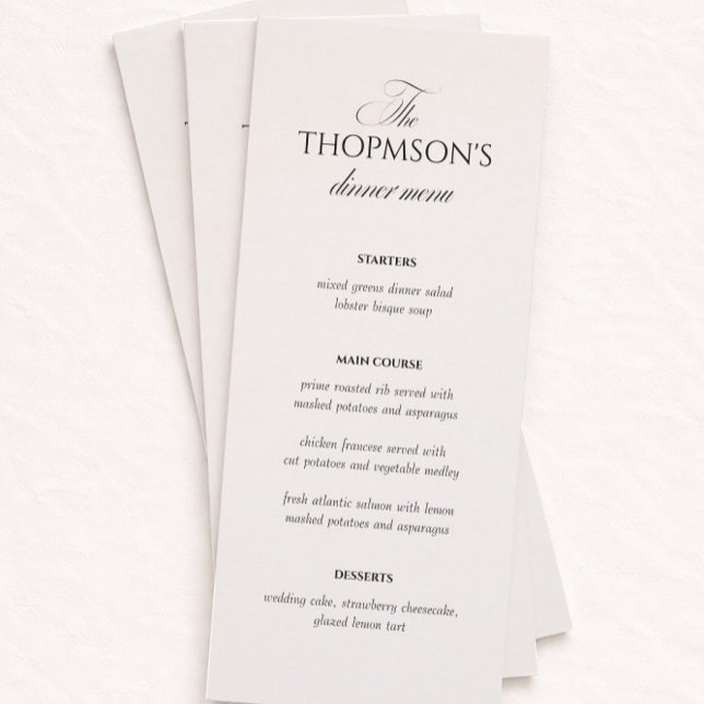 Carte de menu de mariage noir et crème à l'ancienn (Créateur téléchargé)