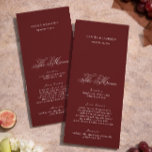 Carte de Menu de Mariage Opéra Dramatique de Bourg<br><div class="desc">Élevez votre réception avec cette carte de menu de mariage personnalisée Burgundy Opera Dramatique, un mélange parfait d'élégance intemporelle et de détails riches. Conçue pour un mariage raffiné de vieille fortune, un mariage victorien ou un thème de mariage à l'opéra, cette pièce met en valeur une esthétique de mariage dramatique...</div>