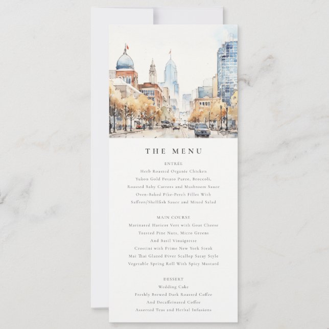 Carte de menu de mariage paysage d'Indianapolis, I (Devant)