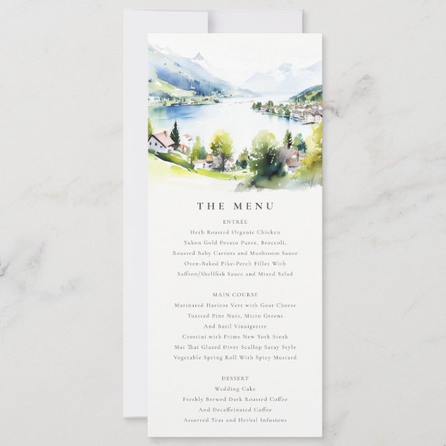 Carte de menu de mariage paysage Lungern Suisse (Devant)