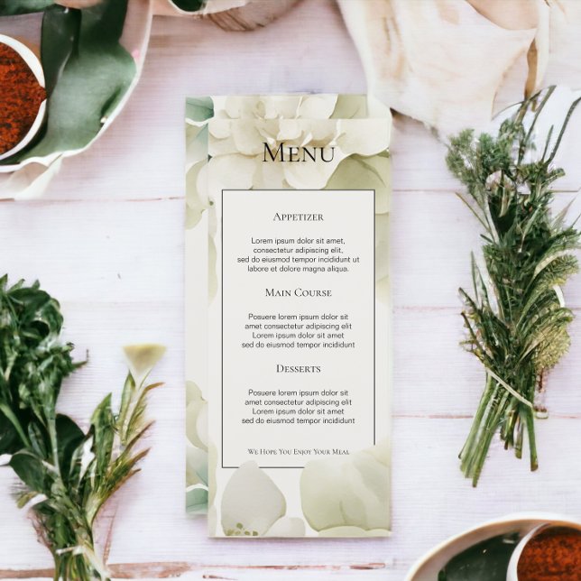 Carte de menu de mariage personnalisée avec feuill (Muted Green Foliage Personalized Wedding Menu Card from Ricaso)